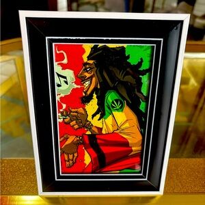 Vibrant Reggae Art Print in Black and White Frame 4X6”
